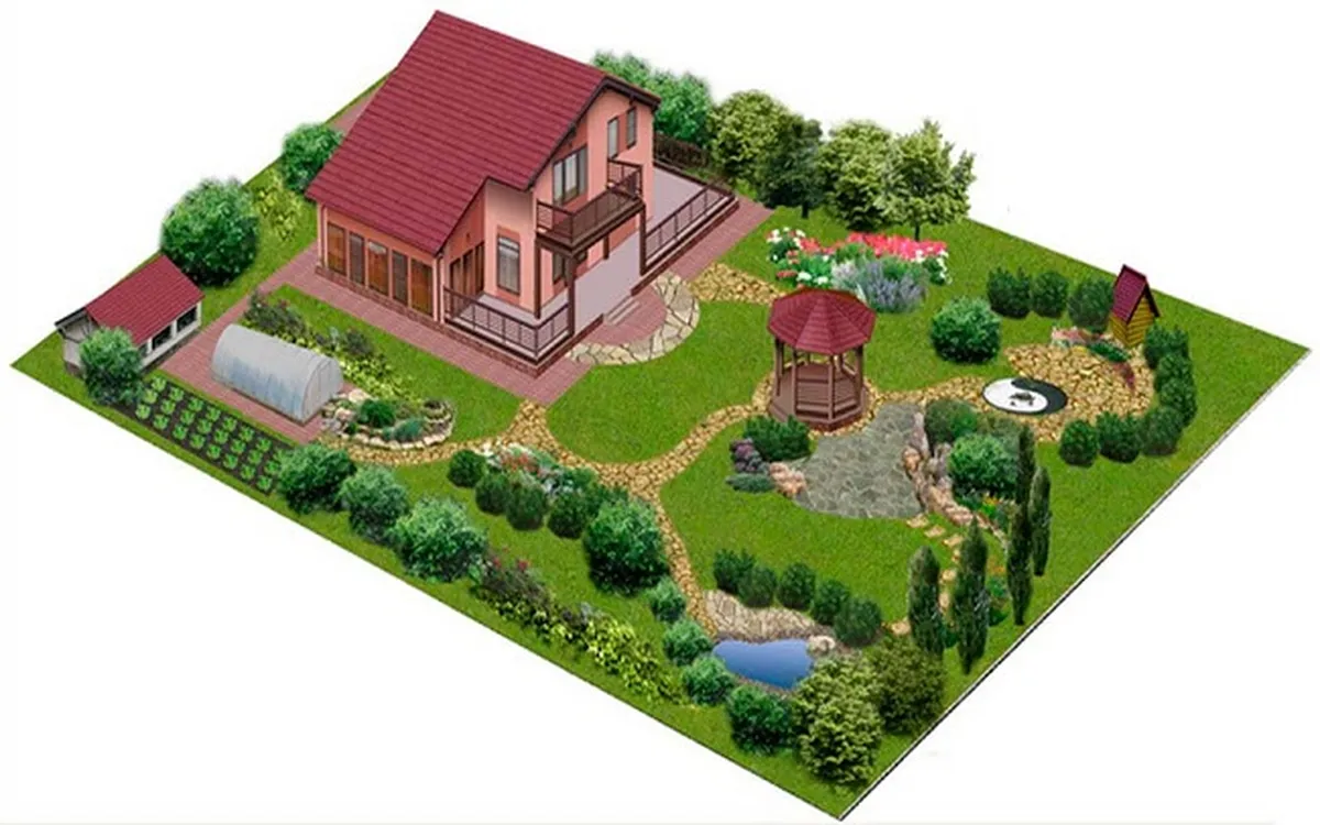 проект планировки участка с дорожками и местом отдыха